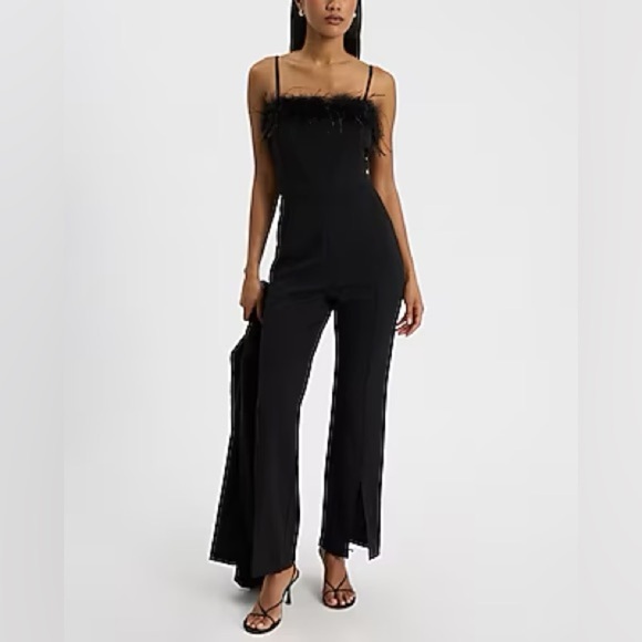 Express Pants - 🆕 Express Black Jumpsuit with Feather Detail size XS